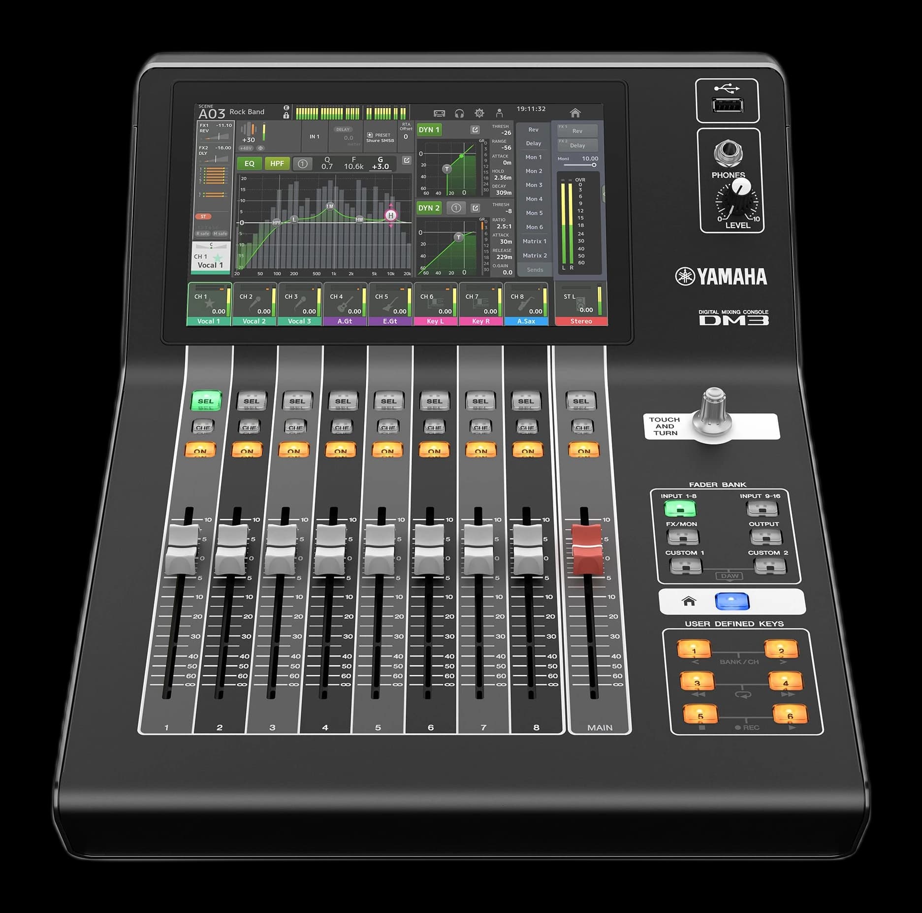 Tampak Tampak depan Yamaha DM3 — digital mixer